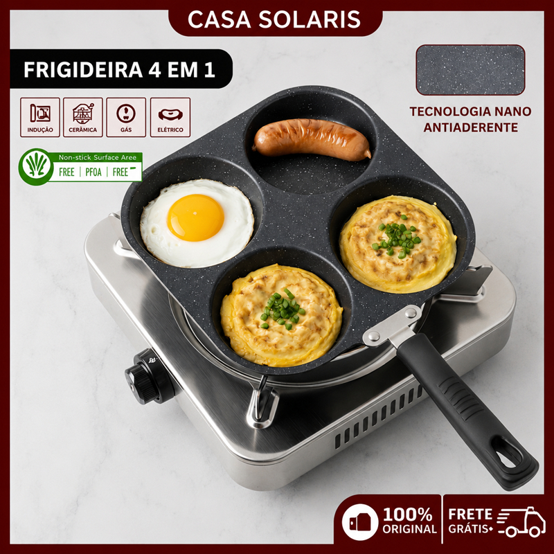 Frigideira Multifuncional Antiaderente 3 ou 4 Furos para Ovos Panqueca Omelete e Hambúrguer