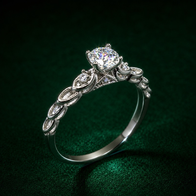 Anel Solitário Detalhado Moissanite 4,5mm em Prata 925 Luxo Feminino