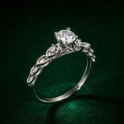 Anel Solitário Detalhado Moissanite 4,5mm em Prata 925 Luxo Feminino
