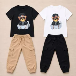 Conjunto Infantil Menino Blogueirinho Masculino Calça Cargo E Blusa De Malha Estiloso