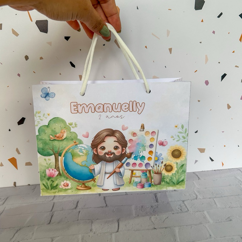 Sacolinha Personalizada Jesus Infantil Pintor | Kit 10, 20 ou 30 | Lembrancinha Cristã | Batizado e Aniversário