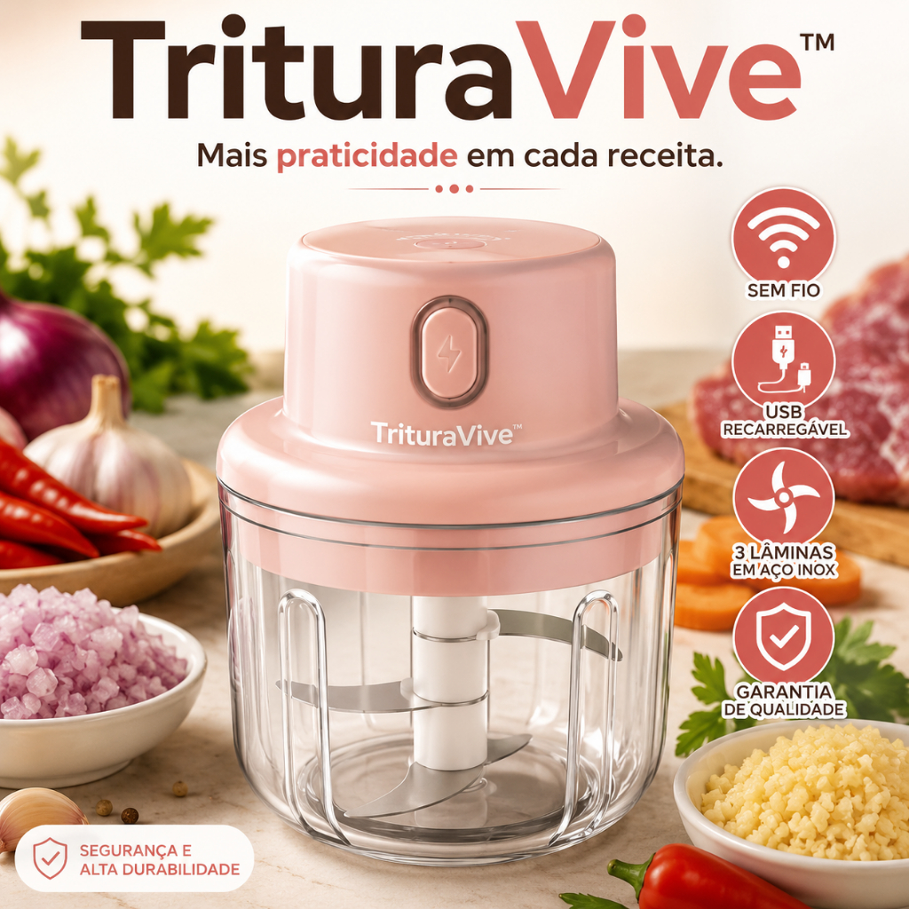Mini Triturador Elétrico Recarregável USB 250ml Portátil 3 Lâminas Aço Inox Processador de Alimentos
