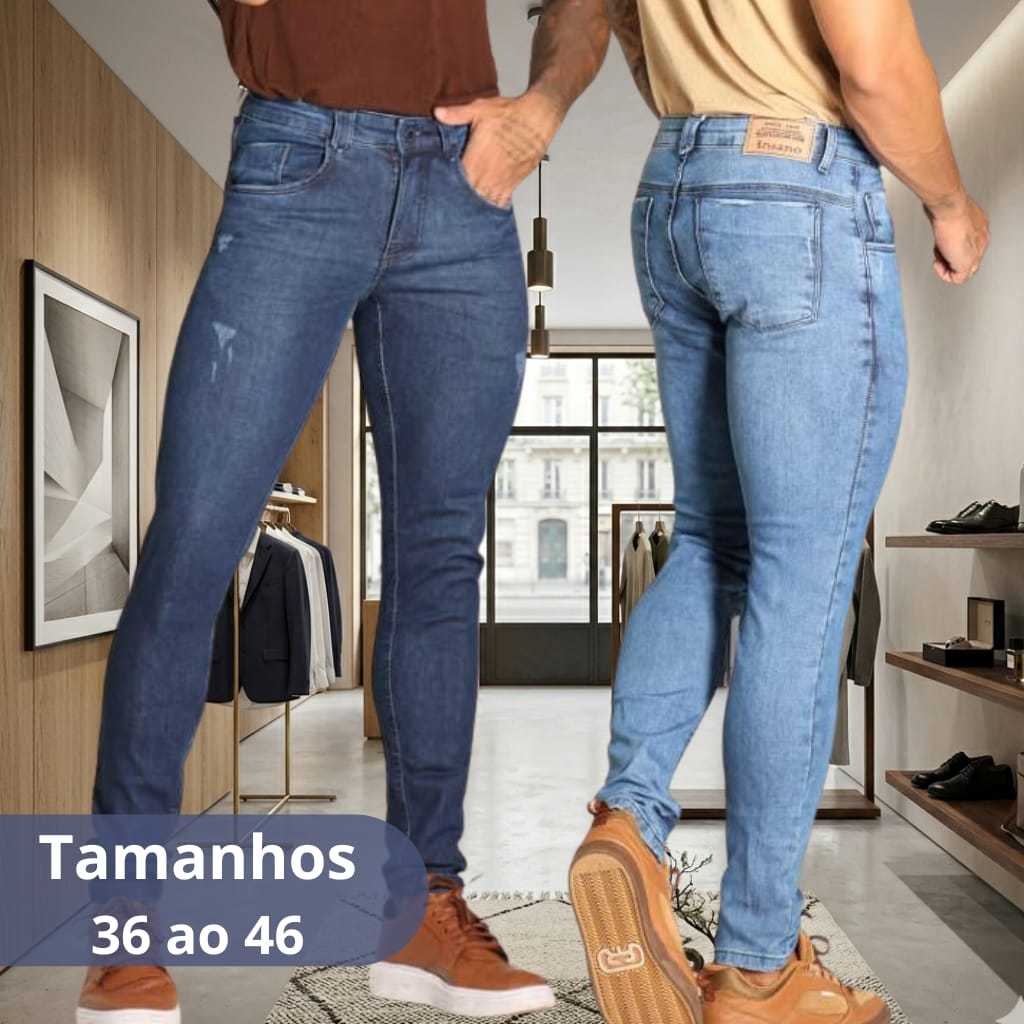 Calça Jeans Masculina Premium com Elastano Skinny Lavanderia Especial CONFORTÁVEL 4 Tons de Azul CLARA ESCURA