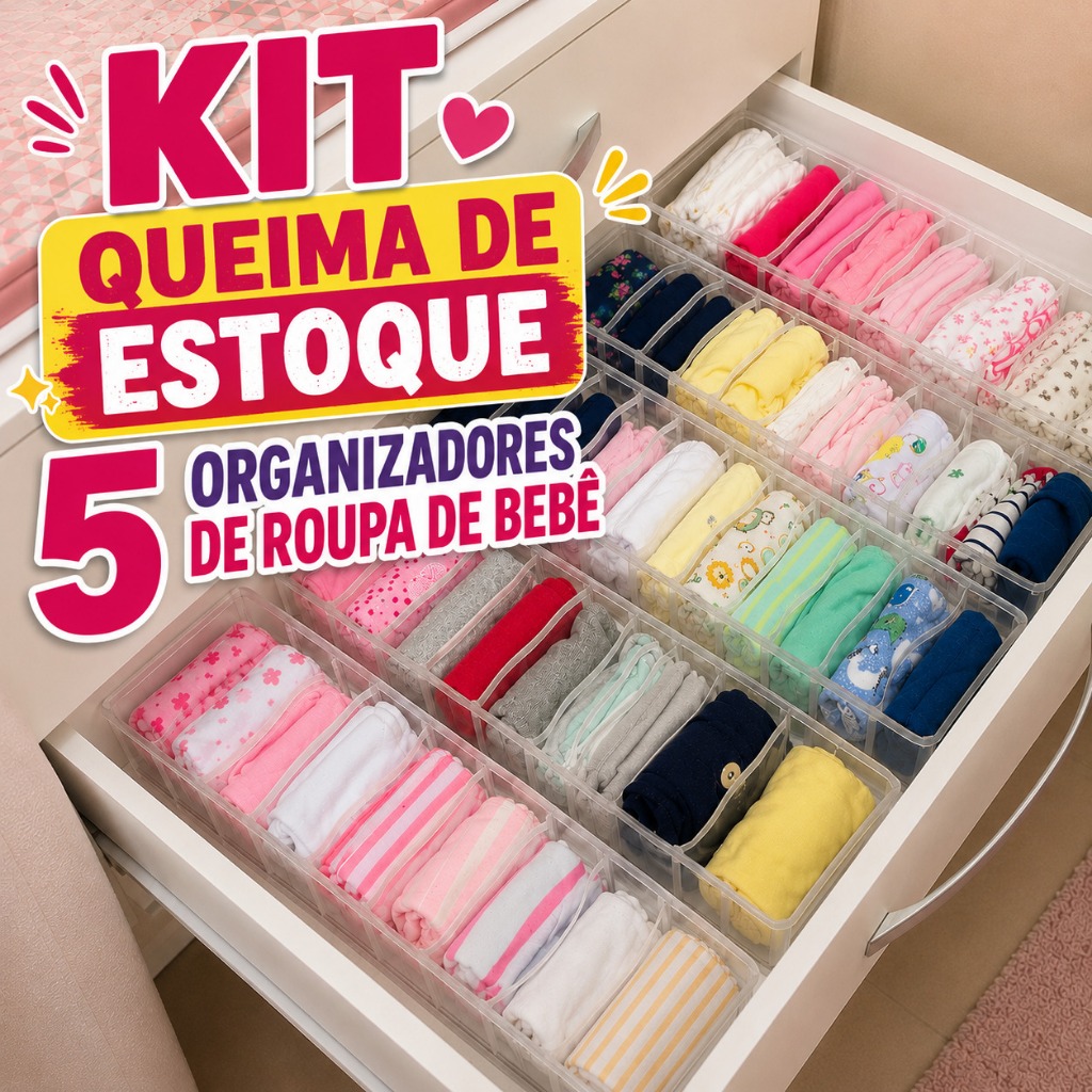 KIT 5 Colmeias organizadoras para bebê - 5 unidades l Organizador de gaveta para roupa de bebe guarda roupa l promoção