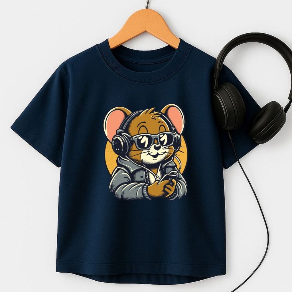 Camiseta Manga Curta Oversized Menino Blusa Infantil Juvenil 100% Algodão 4 ao 16 Rato Fone Ouvido Promoção Lançamento