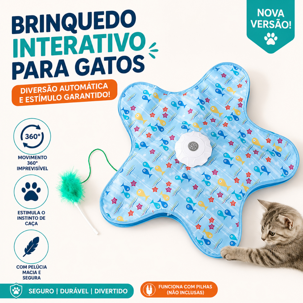 Brinquedo Interativo Para Gatos Tapete Estrela Automático 360 Recarregável Com Pena