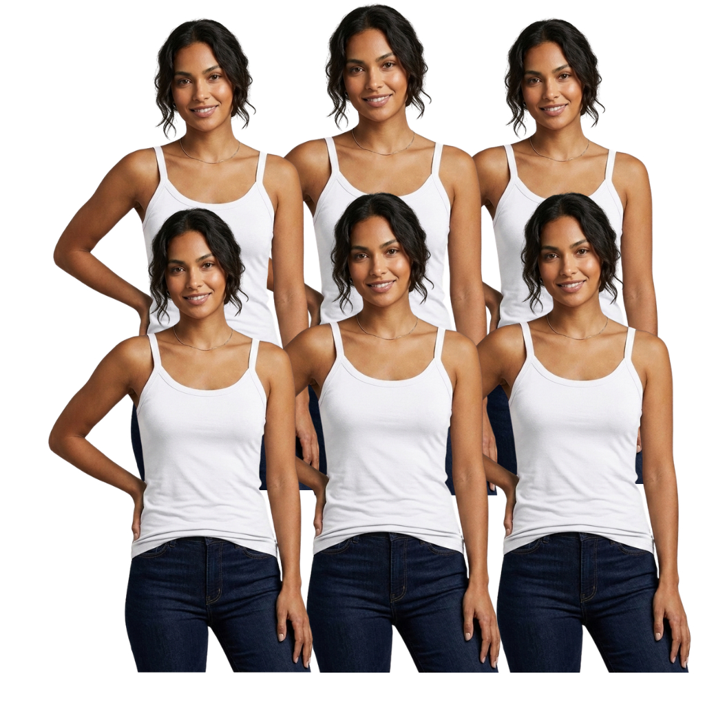 Kit Com 6 Regata Feminina Básica Alça Fina Viscolycra Com Elastano