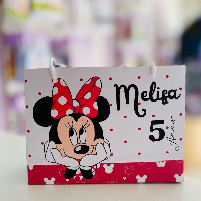 Sacolinha Personalizada Minnie vermelhinha c/ nome e idade | desmontada | Lembrancinha Festa Infantil
