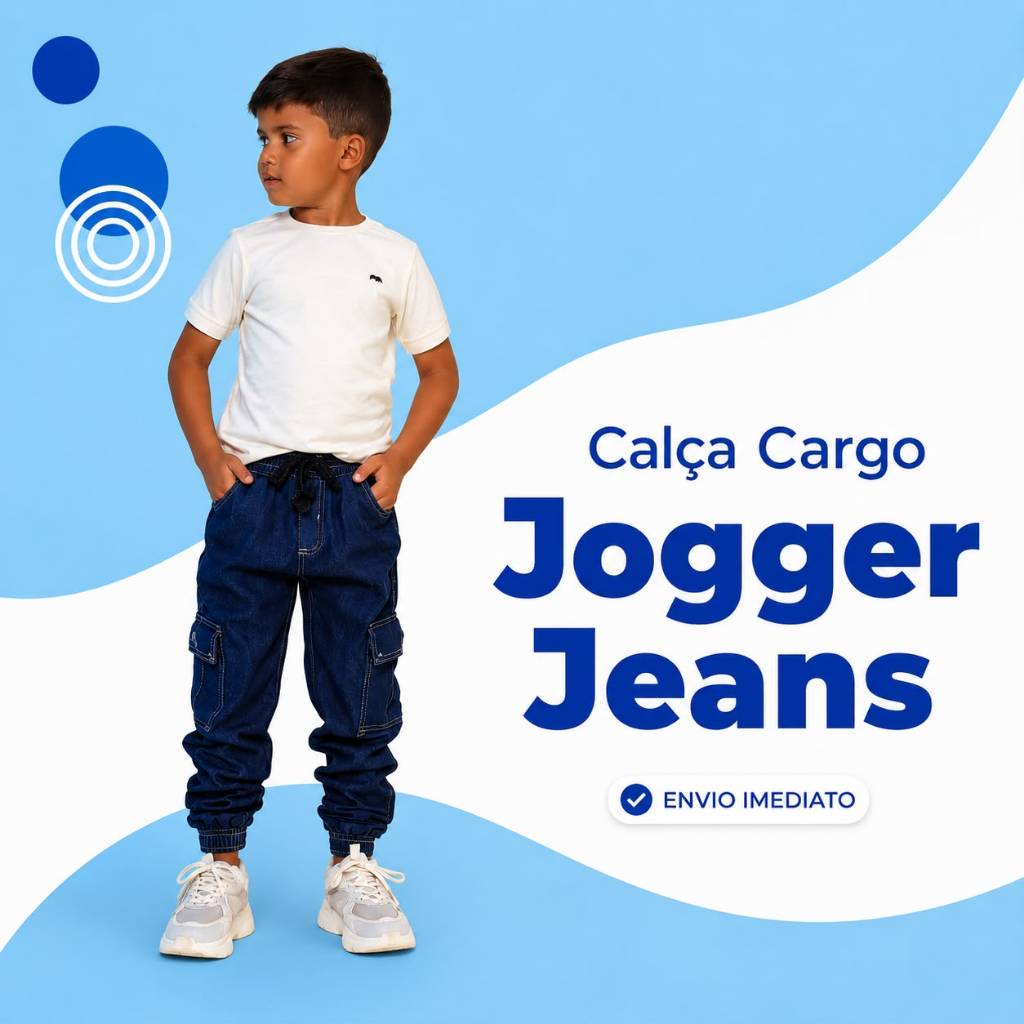 Calça Cargo Jeans Infantil e Juvenil com botão Estiloso