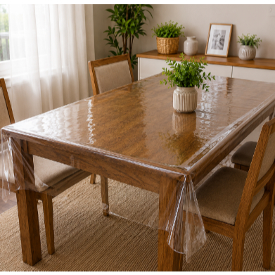 Toalha de Mesa Plástico PVC Fina e Grossa 2,4,6 e 8 Lugares Transparente Cristal Impermeável Térmica