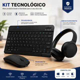 Kit Fone de Ouvido Bluetooth Tune 510 + Conjunto de Teclado + Mouse Sem Fio Bluetooth Para Notebook e Tablet