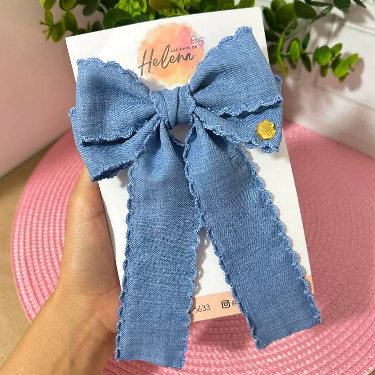 Laço jeans infantil. Par de laços, Faixinha ou Laço de pontas jeans.