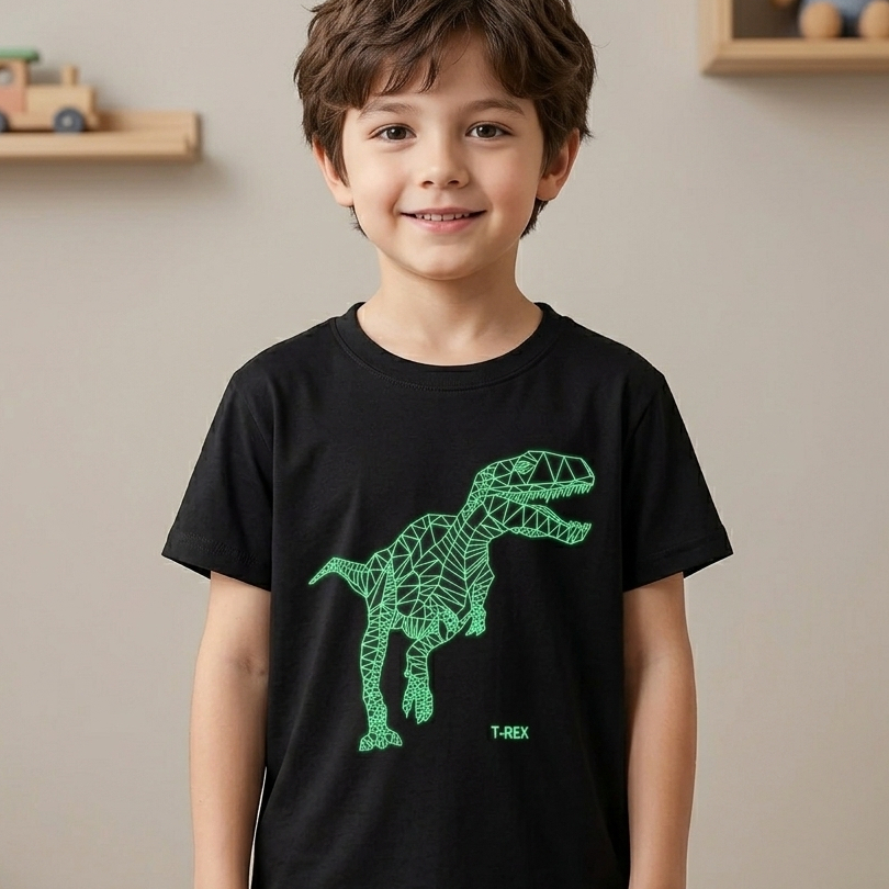 Camiseta Blusa Infantil Menino Estampa Dinossauro T-Rex Geométrico Algodão Várias Core