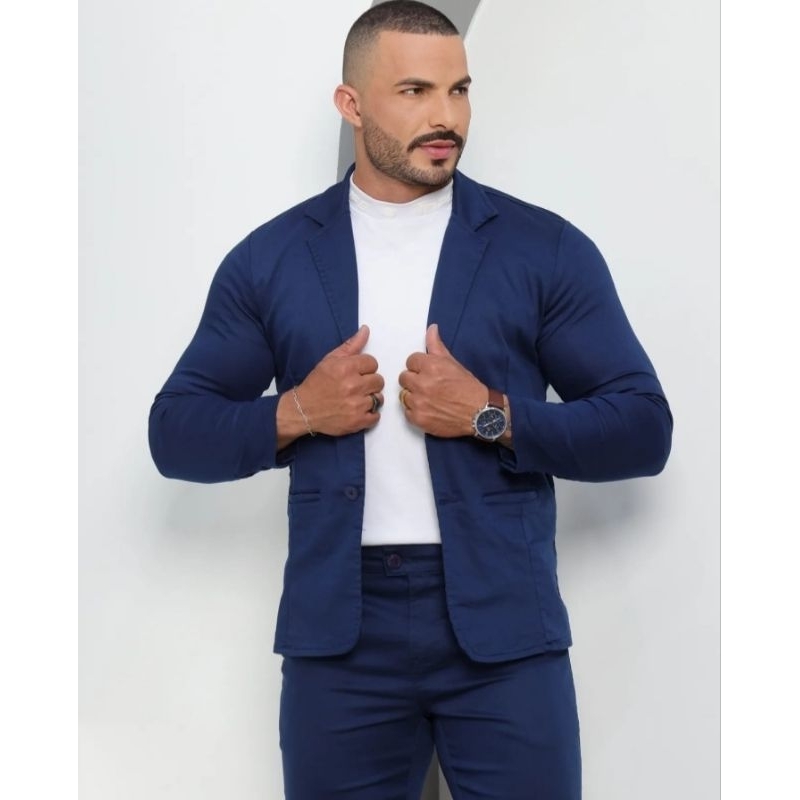 BLAZER MASCULINO AZUL ROYAL/ REAL MODERNO SLIM FIT