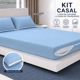 Kit Capa Colchão Casal + 2 Capa Para Travesseiro Com Ziper