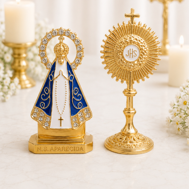 Kit Ostensório com Imagem de Nossa Senhora Aparecida para Painel de Carro