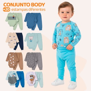 Kit 8 Peças de Roupas para Bebê Menino (4 Body Longo + 4 Calça Mijão)Kit 4 Conjunto Body …