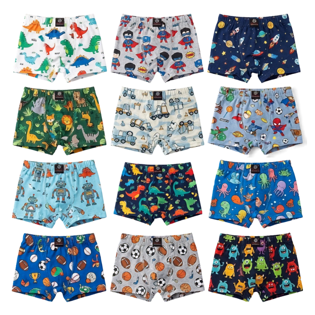 Cueca Boxer Infantil Masculina Malha Macia Confortável Kit 10-05 Box Estampadas Sortidas P M G GG
