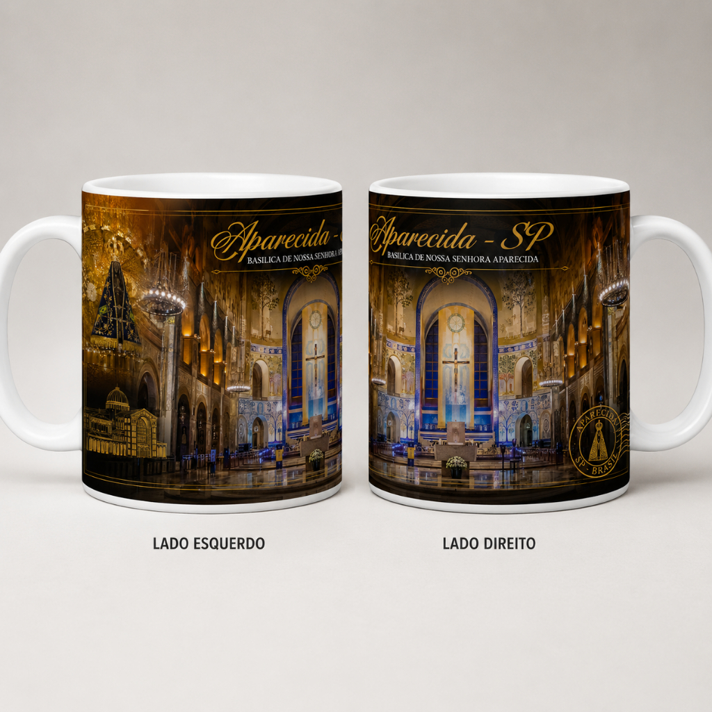 Caneca Personalizada Catolica Nossa Senhora Aparecida Basílica Presente Lembrança 325ml Cerâmica