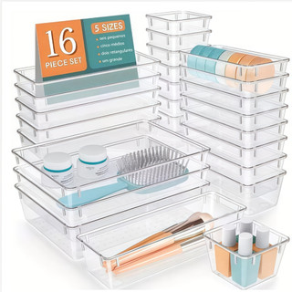 Kit 16 Organizadores Modulares para Geladeira Gavetas em  Cristal, Multiuso e Empilháveis -R3