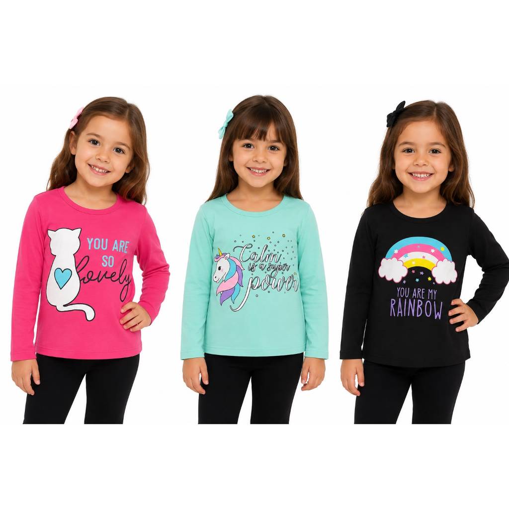 Kit 3 Blusa Manga Longa Inverno 1 ao 14 anos