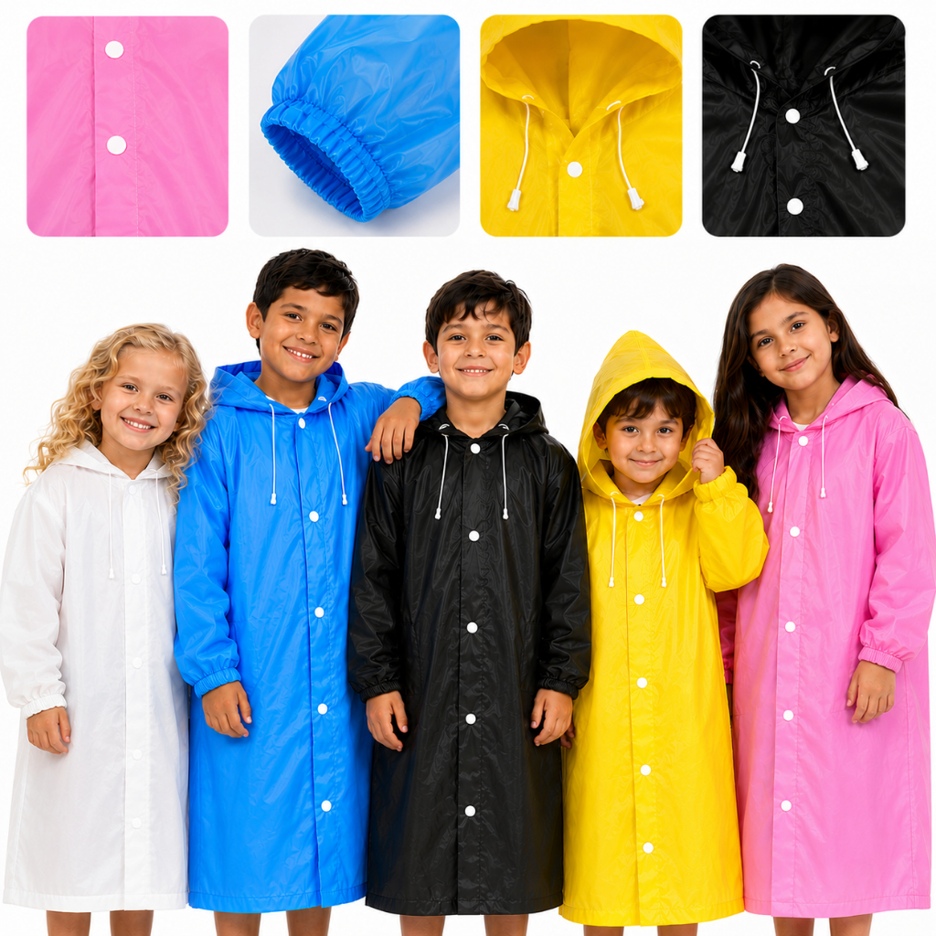 Capa De Chuva Infantil Com Capuz Impermeável Colorida Pvc Proteção Total EVA Criança