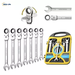 Kit Jogo Chave Combinada Com Catraca Articulada 7 Peças Aço Cromado Estojo Organizador