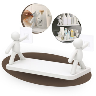Prateleira Estante Bonequinho plástico com suporte decorativa banheiro cozinha C/ Adesivo