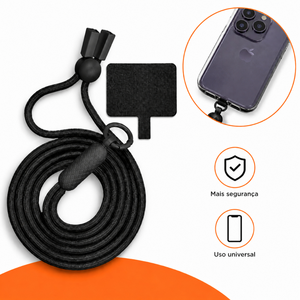 Cordão para Celular Universal Ajustável Alça de Pescoço e Pulso Anti Furto Premium Resistente