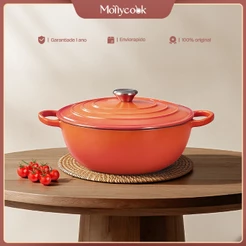Mollycook Panela Caçarola de Ferro Fundido Esmaltado 26cm 3.8L Antiaderente Premium Tacho Esmaltado Fogão e Forno