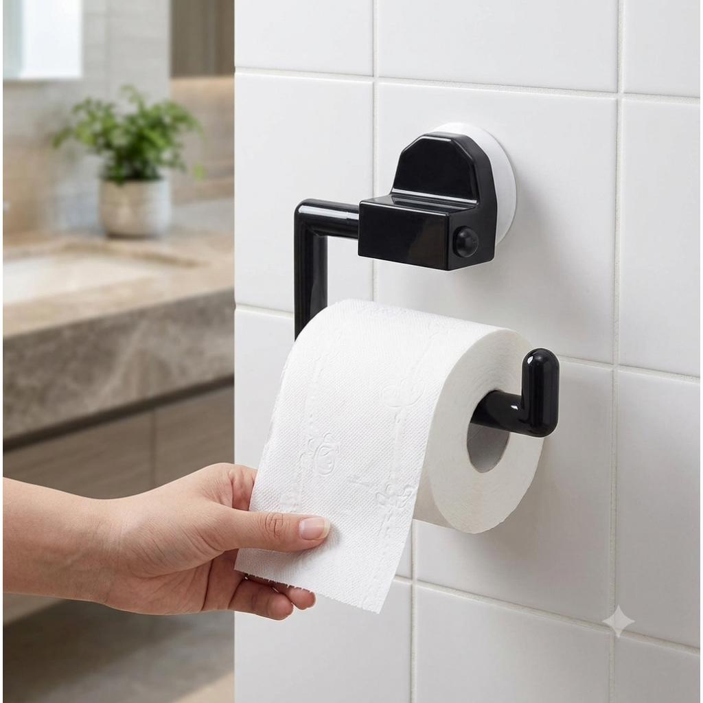 Porta Papel Higiênico Preto De Parede Com Ventosa