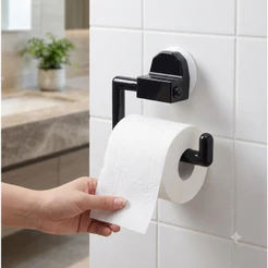 Porta Papel Higiênico Preto De Parede Com Ventosa