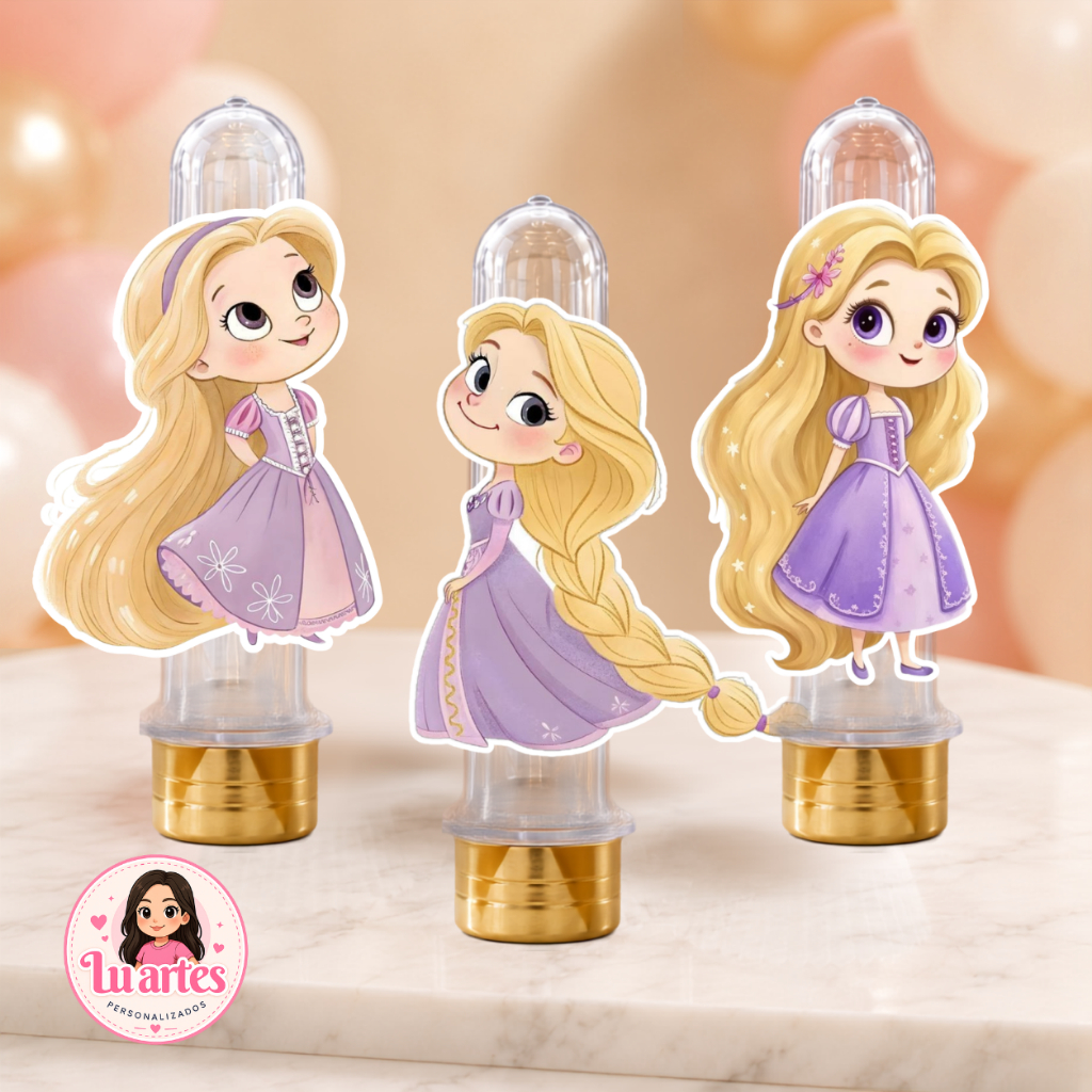 Aplique para Tubete Rapunzel Cute | Aplique Personalizado | Decoração Festa Infantil | Lembrancinha de Aniversário | Kit