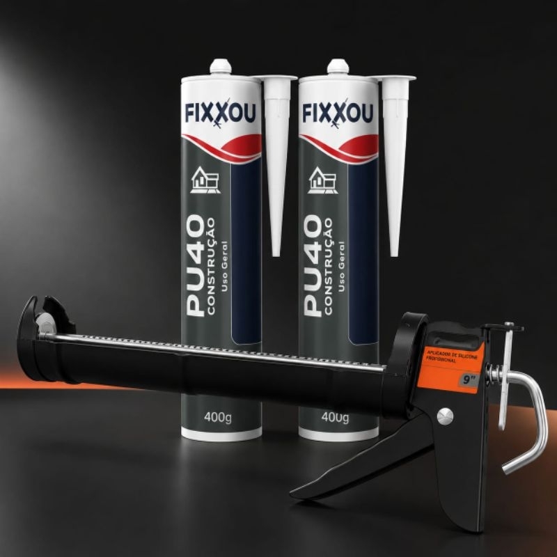 Kit Aplicador de PU Silicone Profissional + 2 Selantes PU40 400g Fixxou Construção Vedação