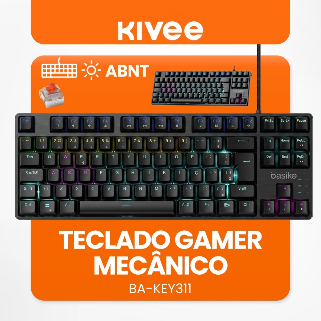 Kivee X Basike Teclado Mecânico Switch Vermelho Estrutura em Alumínio Software programável KEY311
