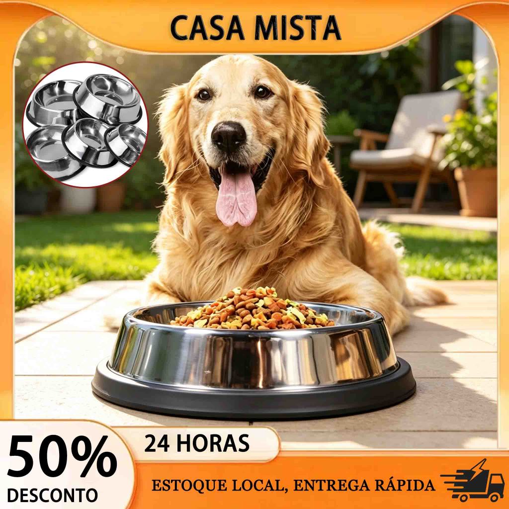 Tigela de Aço Inox Anti-derramamento para Cachorro e Gato
