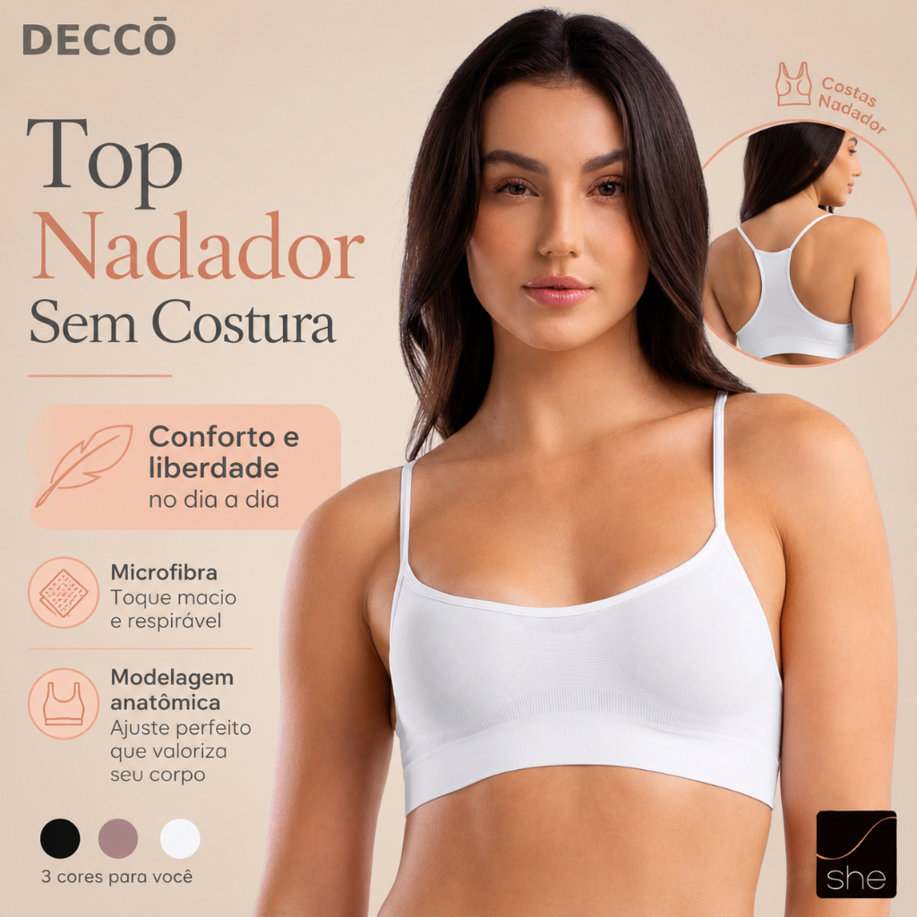 Top Fitness Feminino She Nadador Microfibra Sem Costura Sem Bojo Confortável Original