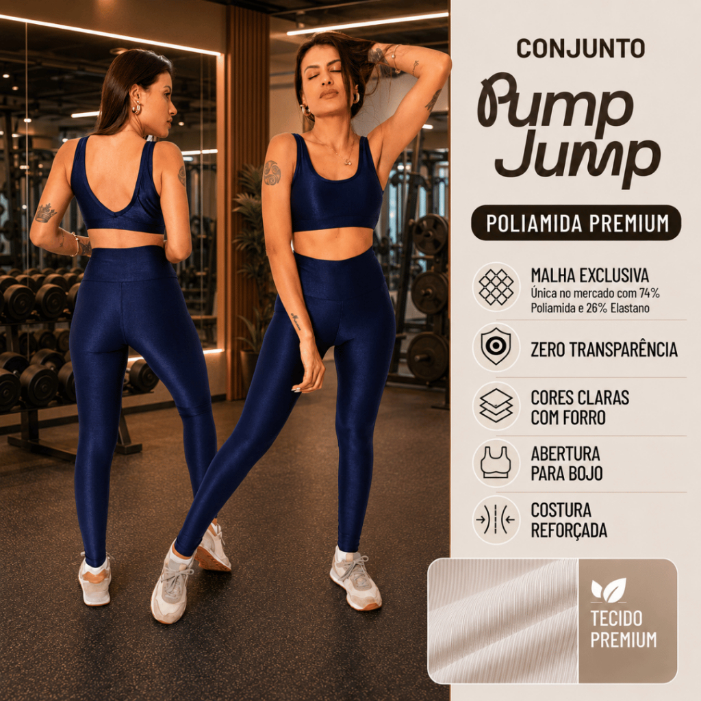 Conjunto Fitness Feminino Top Regata + Legging Cintura Alta Micro Canelada Poliamida Premium