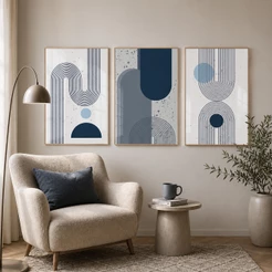 Quadro Decorativo Geométrico Abstrato Moderno 3 Telas Com Moldura Sala Quarto