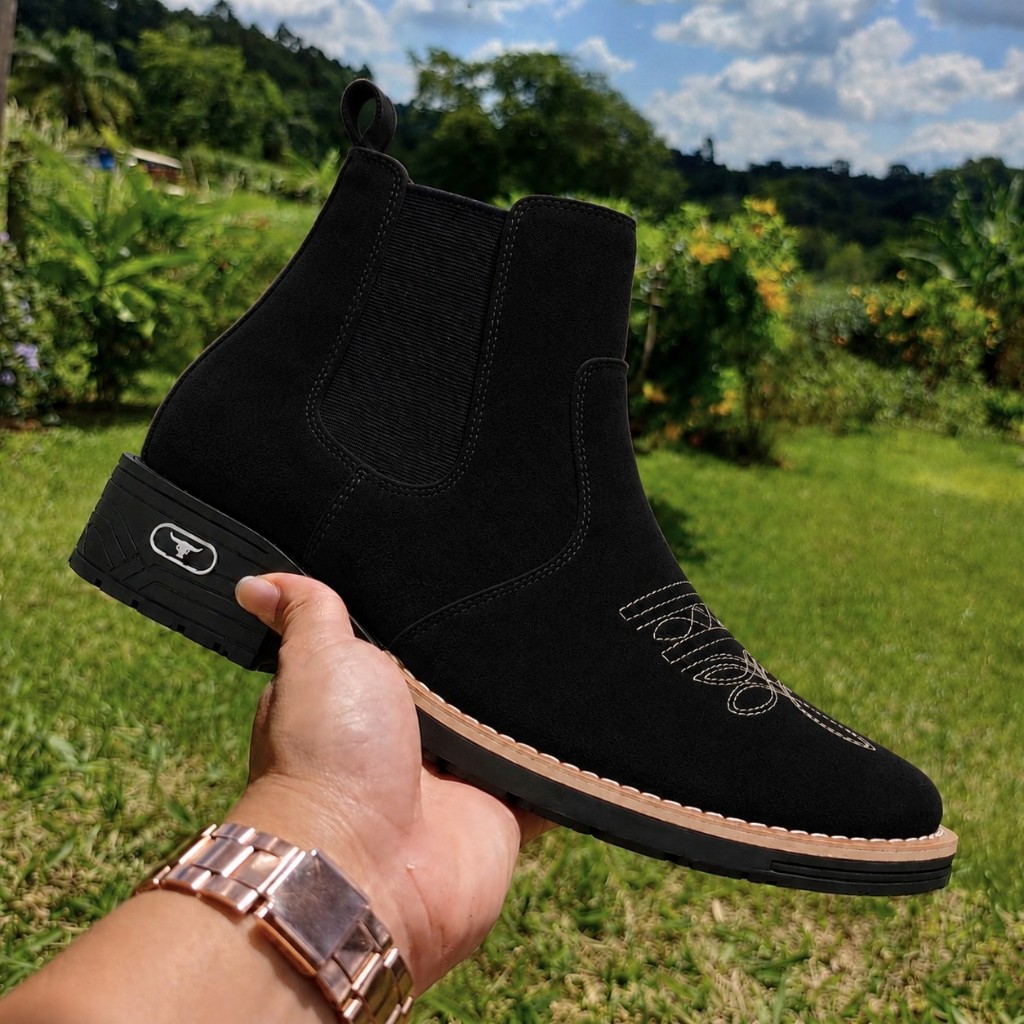 Bota Country Texana Masculina Confortável Moda Western Solado em Borracha Antiderrapante