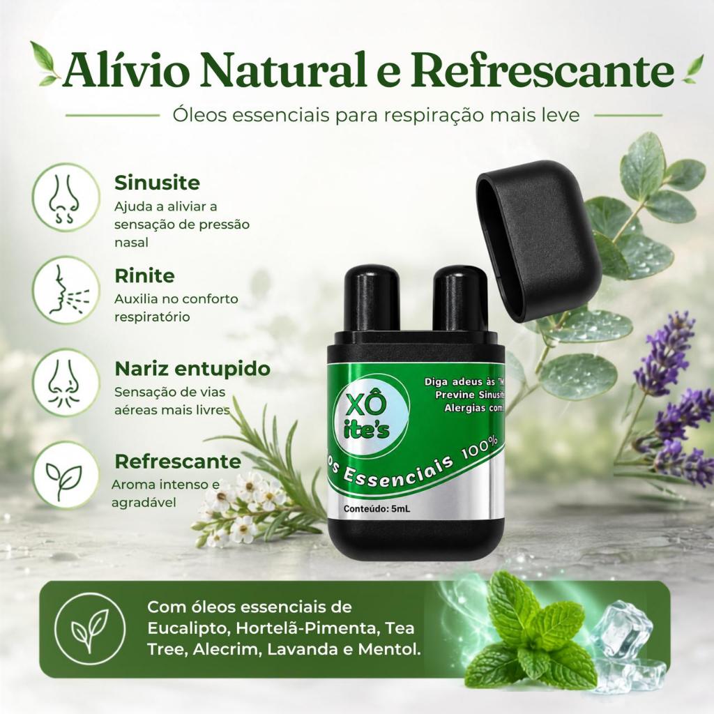 Inalador Óleos Essencais Uso Nasal Alívio Congestão Nasal