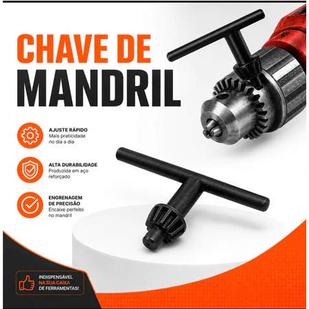 Kit Chaves para Mandril de Furadeira Universal 3/8 e 1/2 10 a 13mm em Aço Reforçado
