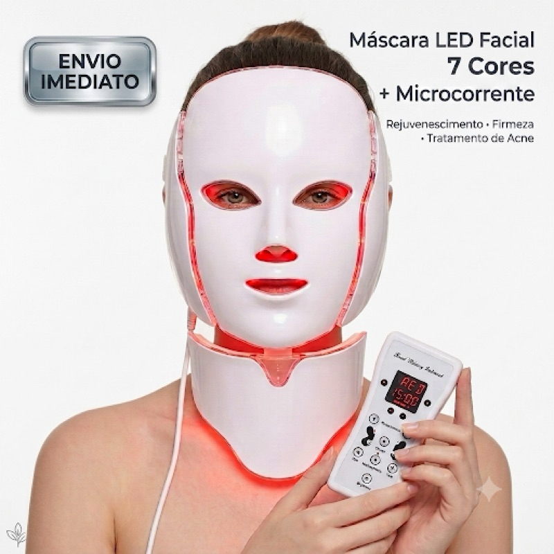 Máscara Led Facial 7 Cores Rosto e Pescoço Fototerapia Microcorrente Anti Idade Rejuvenescedora