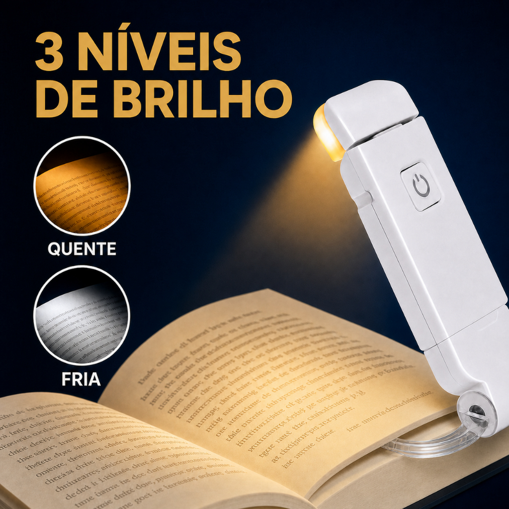 Luminaria Luz Para Leitura Noturna Ajustável Livro Estudo Portátil Com Presilha Led USB Recarregavel