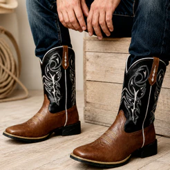 Botina Masculina Texana Bico Quadrado Country Cano Médio Cowboy Agro Rodeio