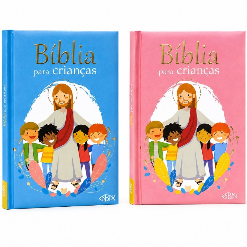 Bíblia Infantil Para Crianças Capa Almofadada Azul Ou Rosa