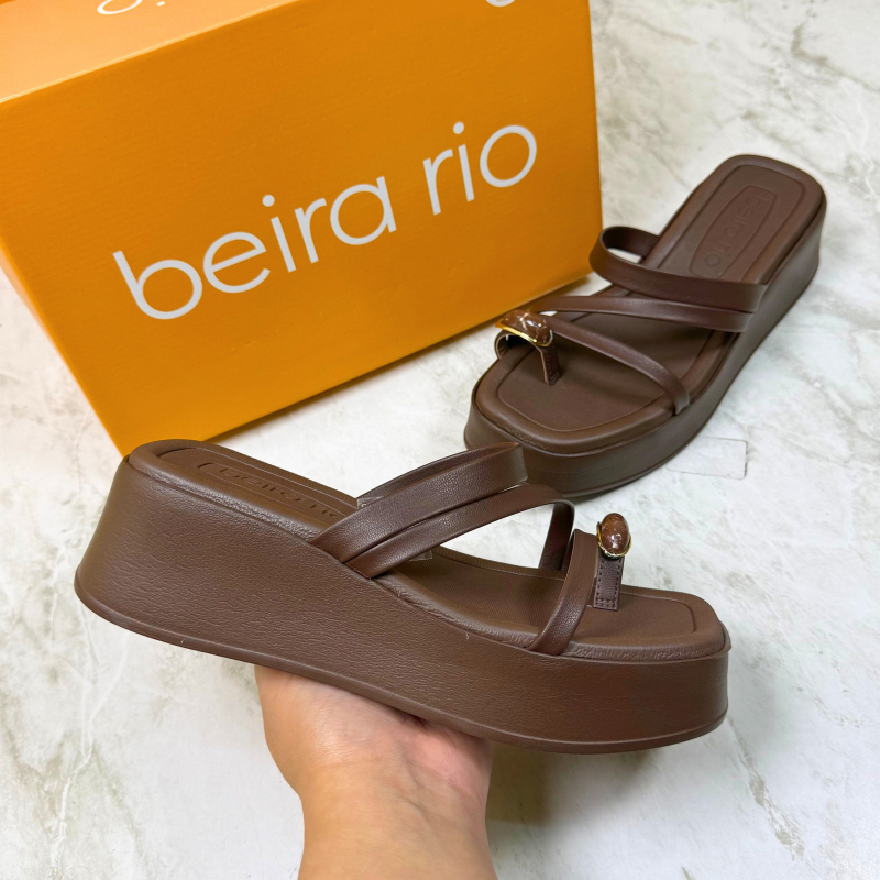 Sandália Tamanco Feminina Beira Rio Confortável Casual Anel de Dedo Tiras Finas