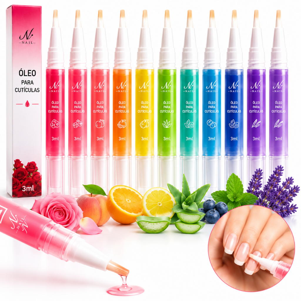 Kit 3/6/12 Canetas Óleo para Cutículas 3ml Hidratante Revitalizante Aroma Frutas Unhas