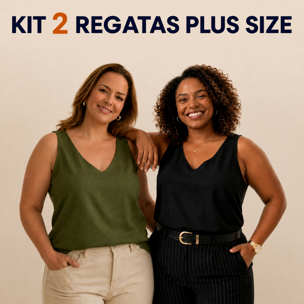 Kit 2 Blusa Regata Duna Plus Size G1 G2 G3 Soltinha Alça Larga Tendência Elegante Social Decote V
