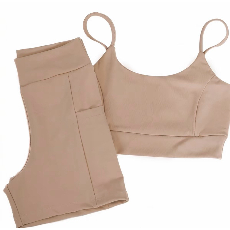 Conjunto Academia Corrida Treino Poliamida Zero Transparência shorts com bolso e Top de Alça poliamida premium